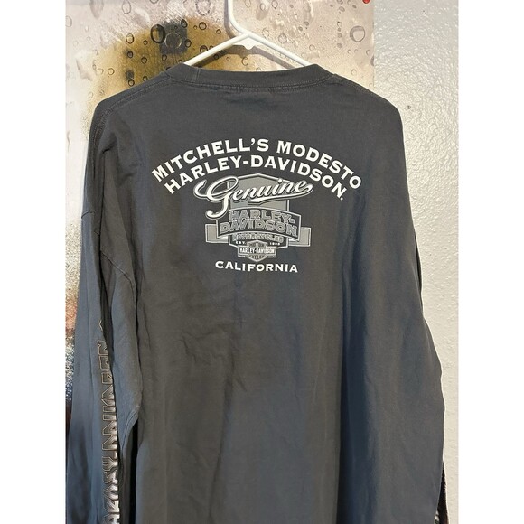 Vintage Y2K Harley Davidson Long sleeve Grey Men’s 3XL Shirt Modesto Ca - Picture 4 of 4